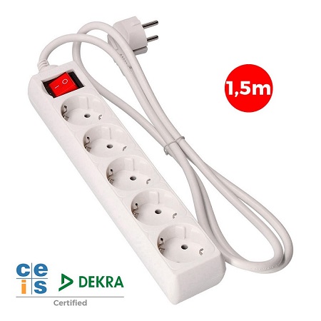 BASE MULTIPLE PROLONGADOR 5 TOMAS CON INTERRUPTOR 1,5 MT